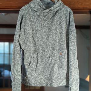 Carhartt Women's Size XL Pull Over Sweatshirt Pockets Drawstring Grey Marreled